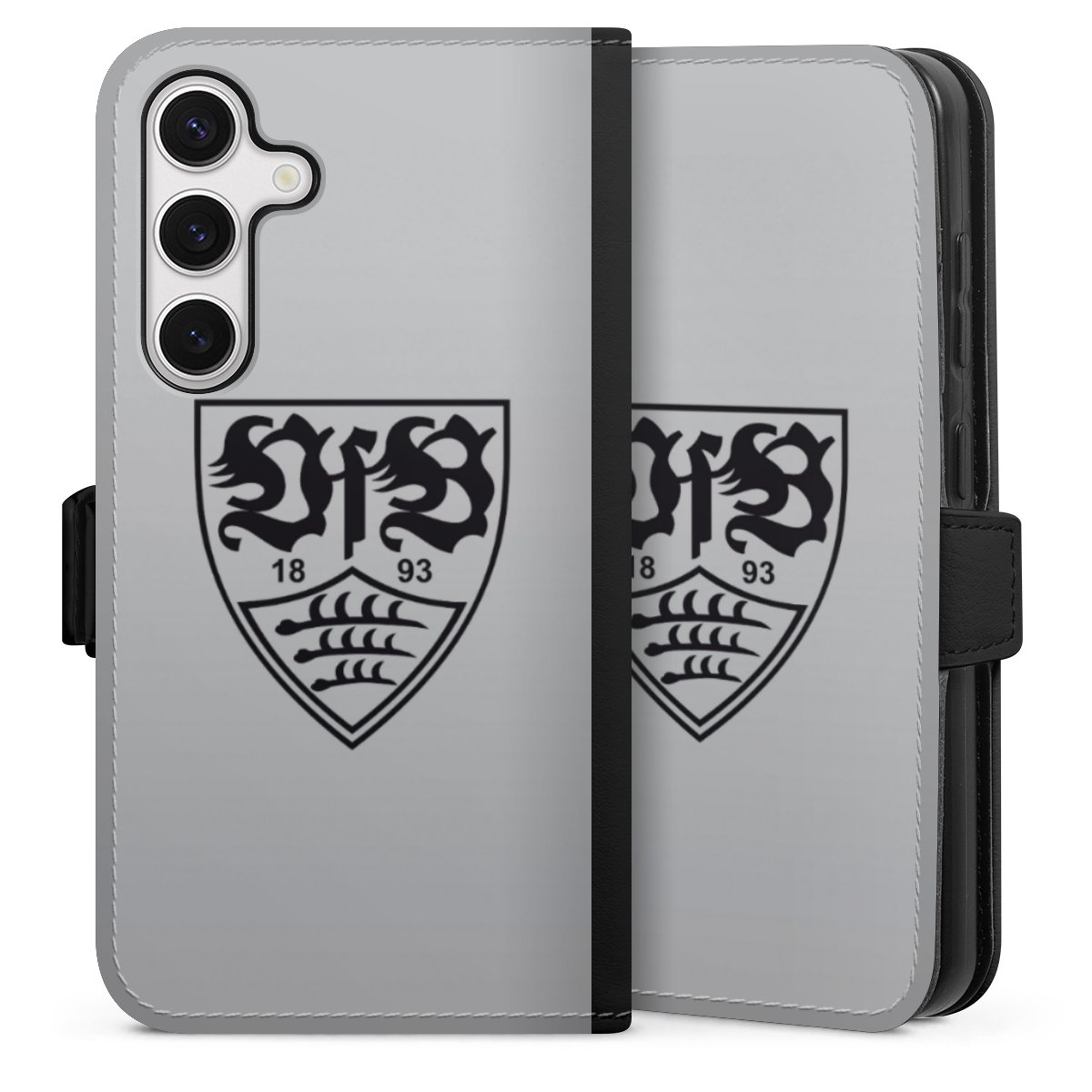 Galaxy S24 Handy Klapphülle Handyhülle aus Kunst Leder schwarz Flip Case Logo Vfb Stuttgart Official Licensed Product Sideflip mit Lasche