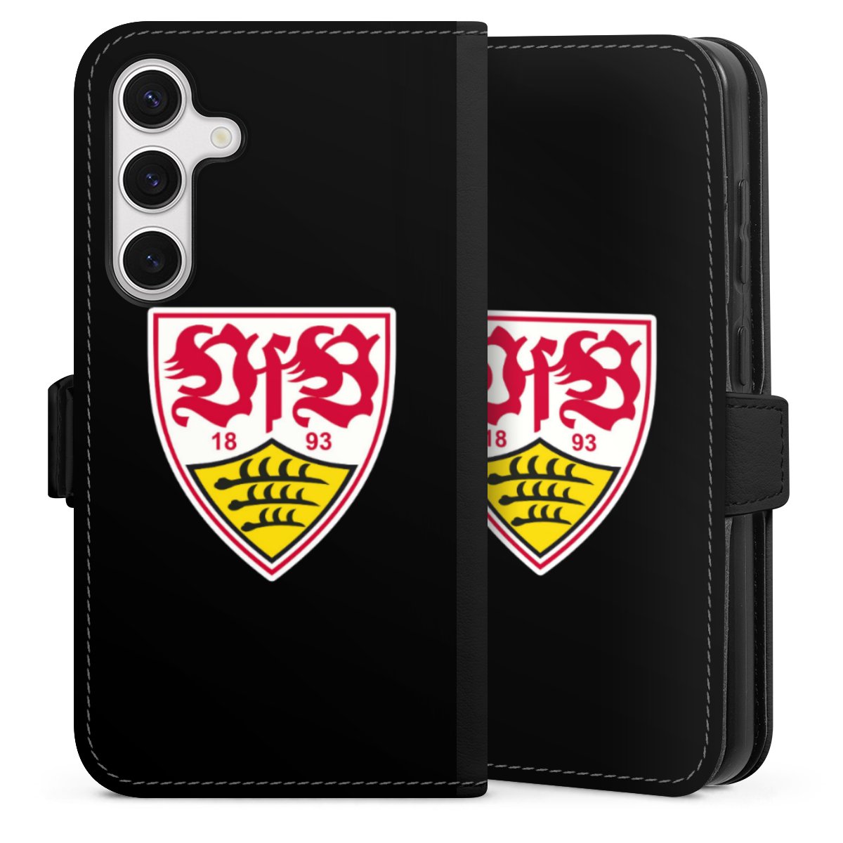 Galaxy S24 Handy Klapphülle Handyhülle aus Kunst Leder schwarz Flip Case Vfb Stuttgart Official Licensed Product Coat Of Arms Sideflip mit Lasche