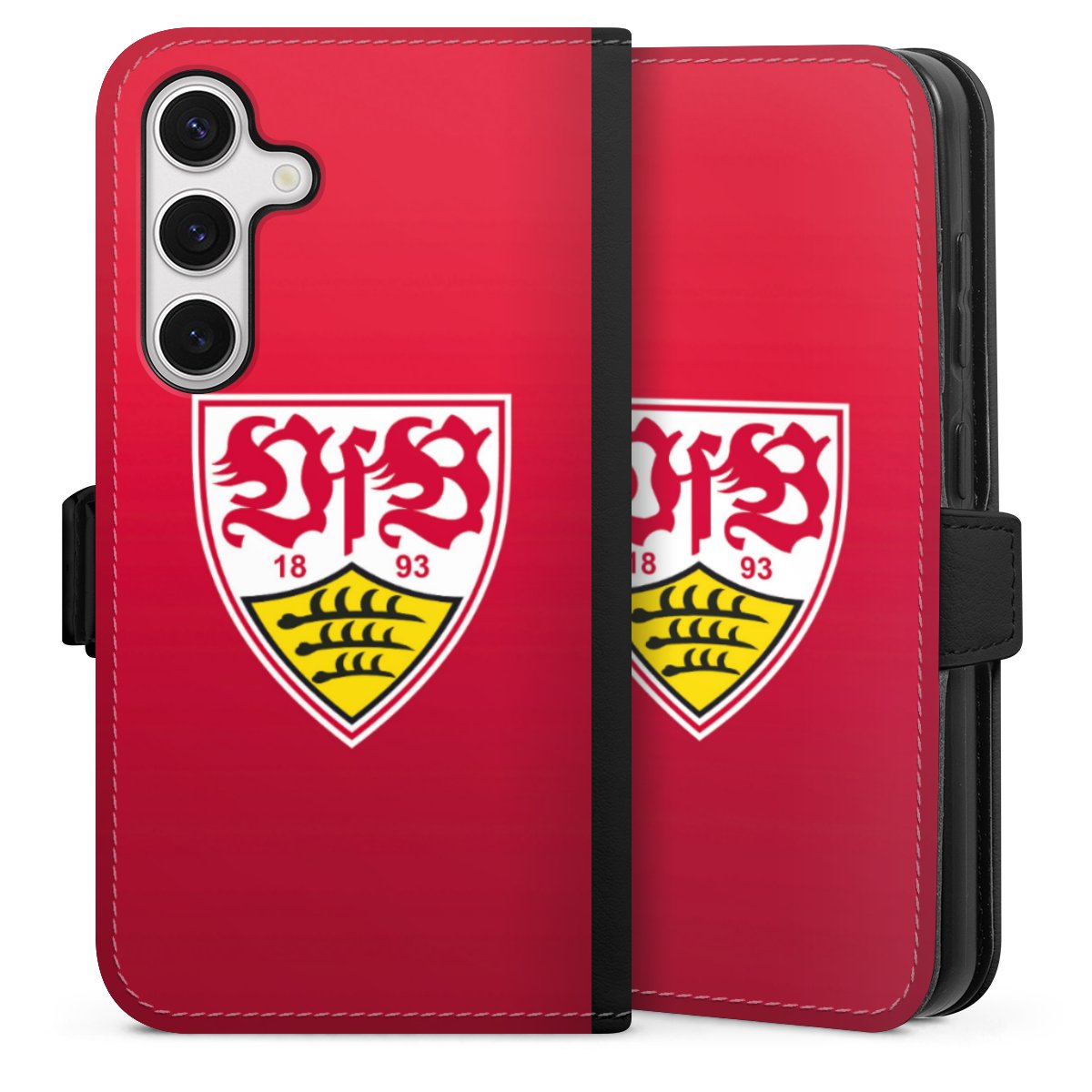 Galaxy S24 Handy Klapphülle Handyhülle aus Kunst Leder schwarz Flip Case Official Licensed Product Vfb Stuttgart Sideflip mit Lasche