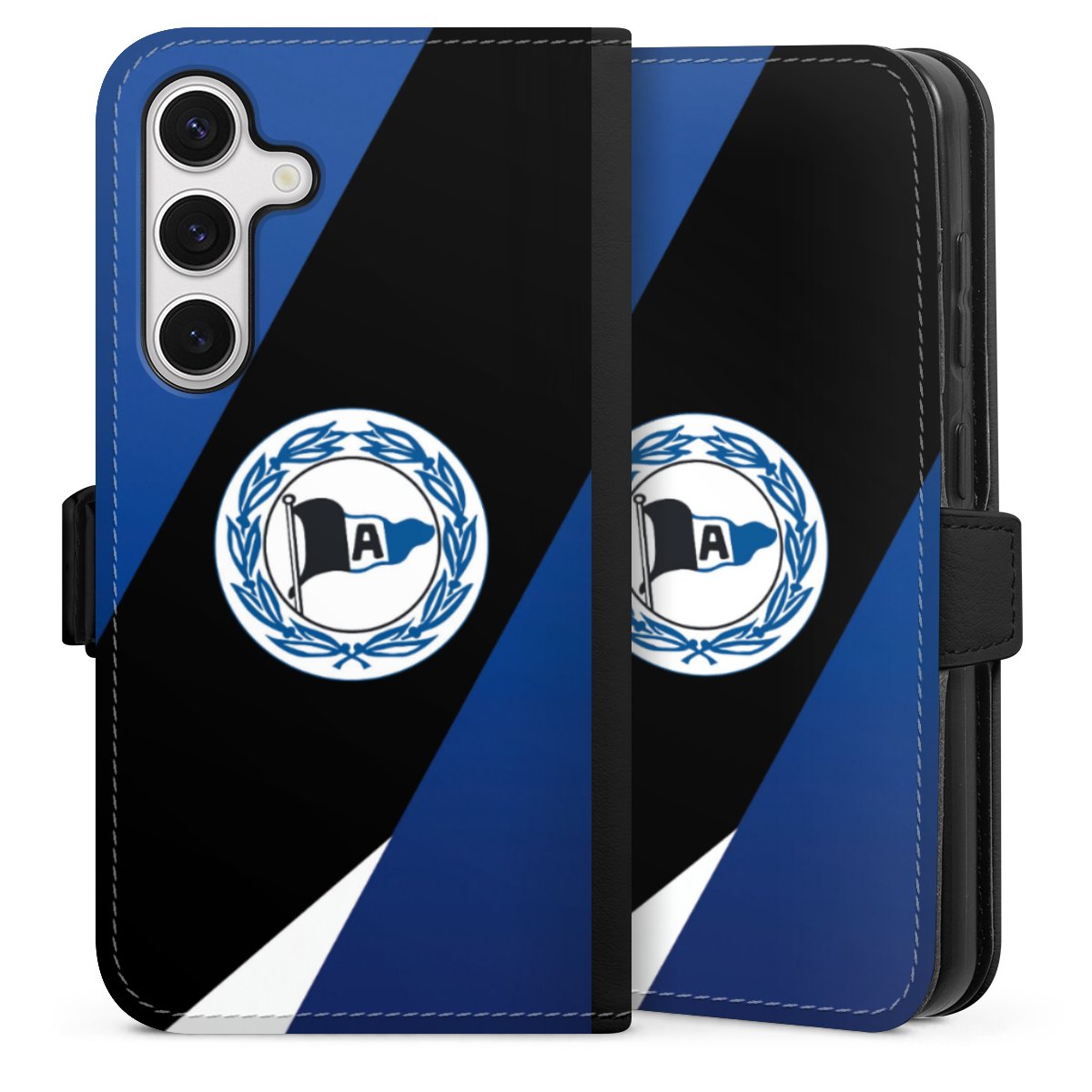 Galaxy S24 Handy Klapphülle Handyhülle aus Kunst Leder schwarz Flip Case Official Licensed Product Arminia Bielefeld Dsc Sideflip mit Lasche