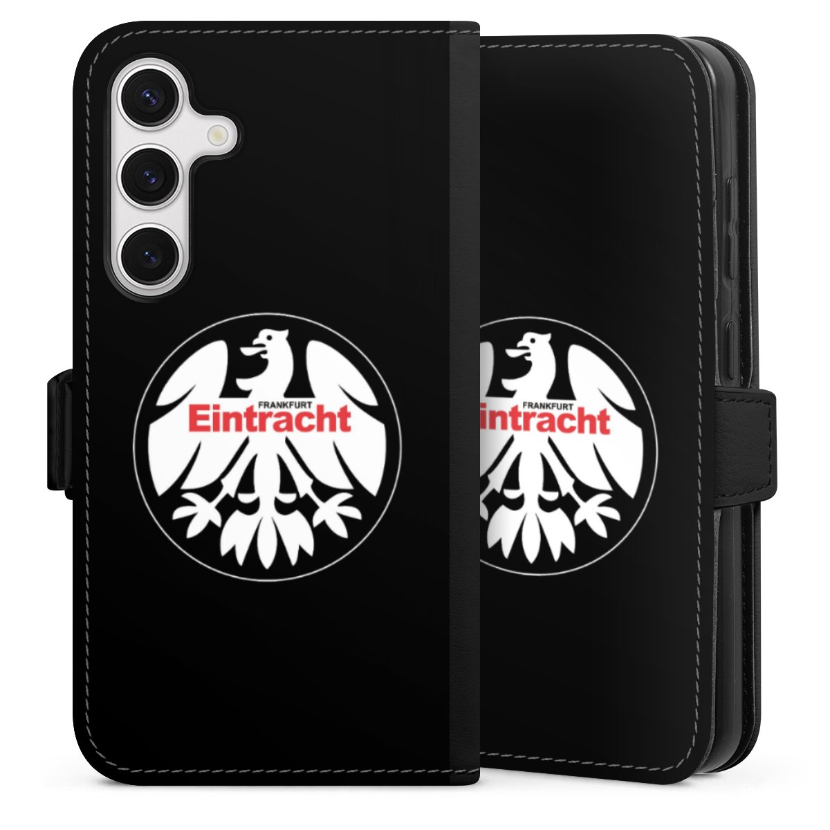 Galaxy S24 Handy Klapphülle Handyhülle aus Kunst Leder schwarz Flip Case Official Licensed Product Eintracht Frankfurt Sge Sideflip mit Lasche