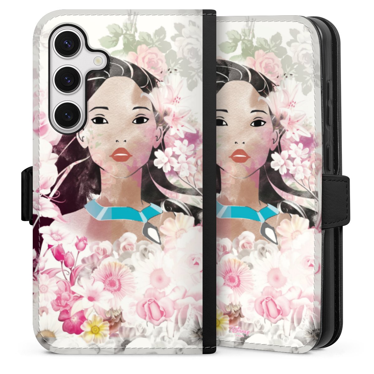 Galaxy S24 Handy Klapphülle Handyhülle aus Kunst Leder schwarz Flip Case Pocahontas Official Licensed Product Disney Sideflip mit Lasche