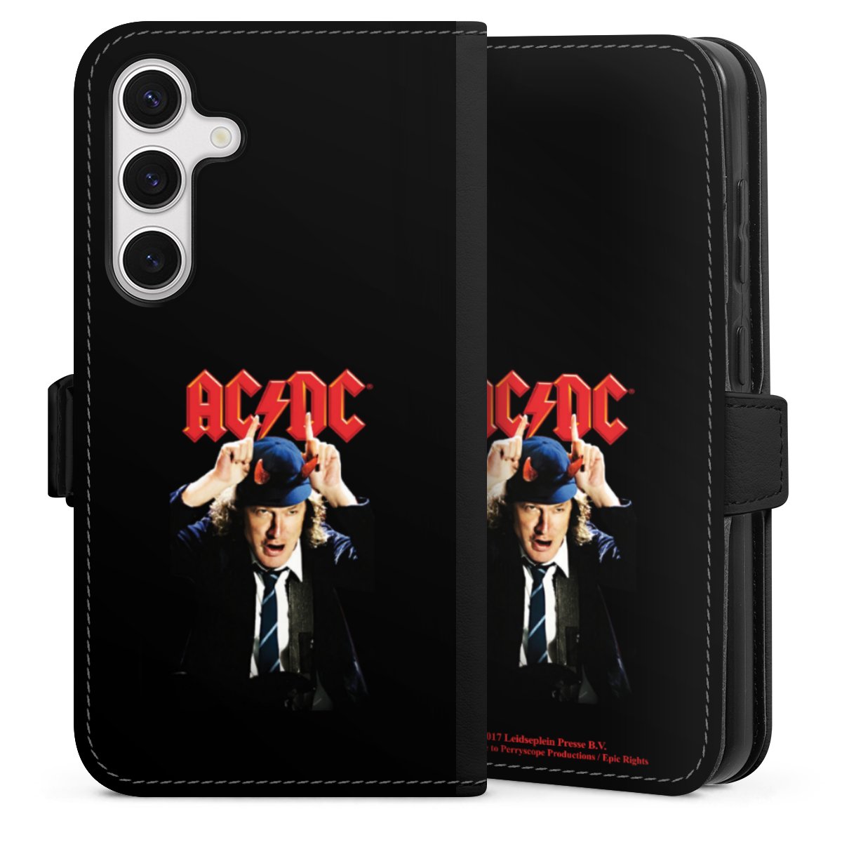 Galaxy S24 Handy Klapphülle Handyhülle aus Kunst Leder schwarz Flip Case Merchandise Acdc Riverplate Sideflip mit Lasche