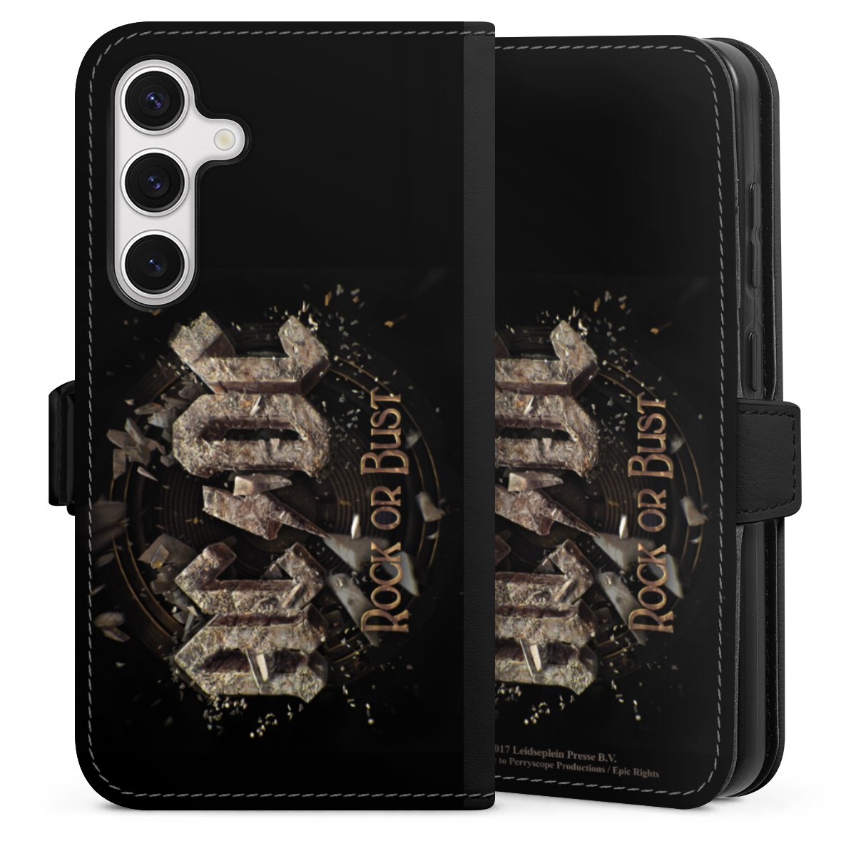 Galaxy S24 Handy Klapphülle Handyhülle aus Kunst Leder schwarz Flip Case Acdc Official Licensed Product Rock Or Bust Sideflip mit Lasche