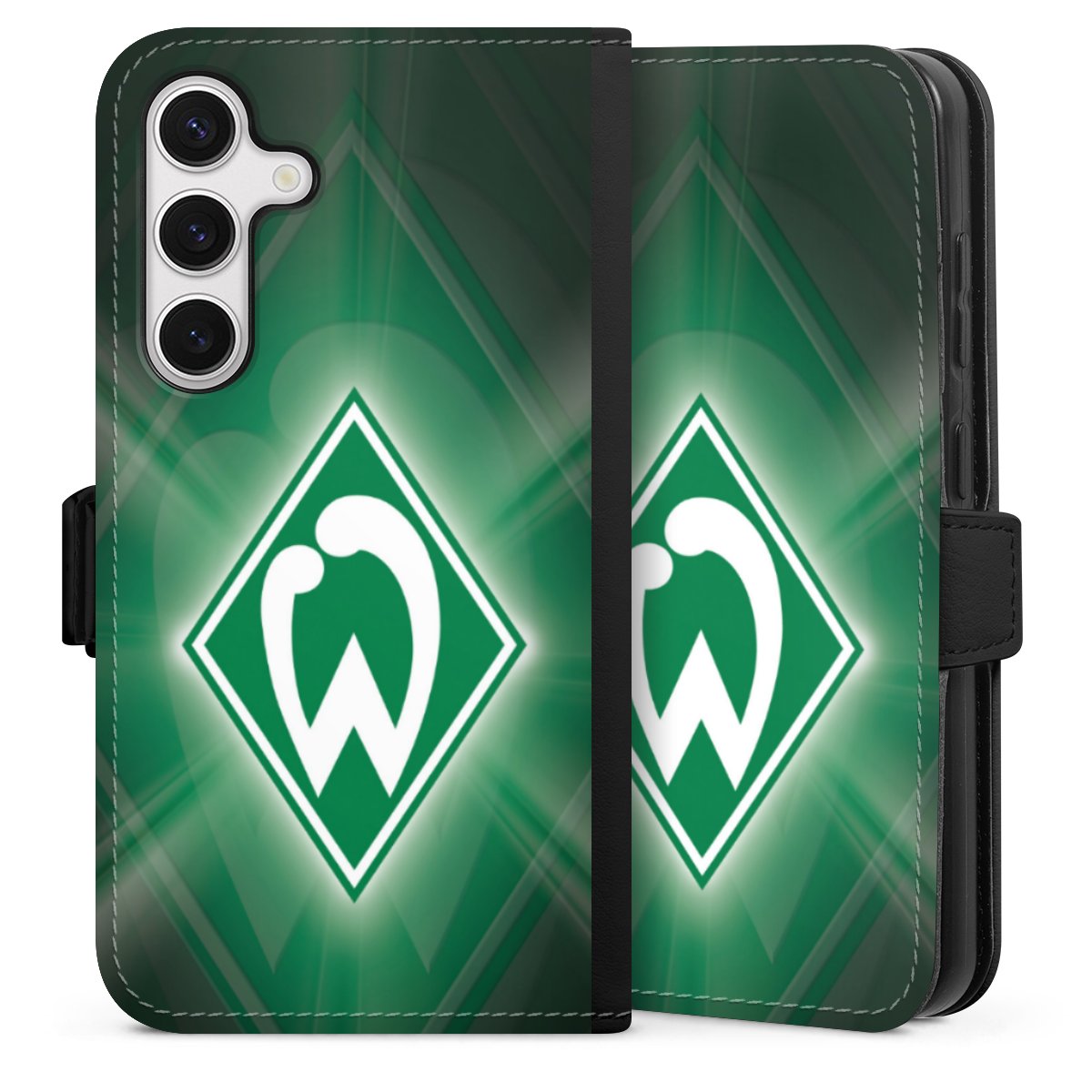 Galaxy S24 Handy Klapphülle Handyhülle aus Kunst Leder schwarz Flip Case Sv Werder Bremen Official Licensed Product Coat Of Arms Sideflip mit Lasche