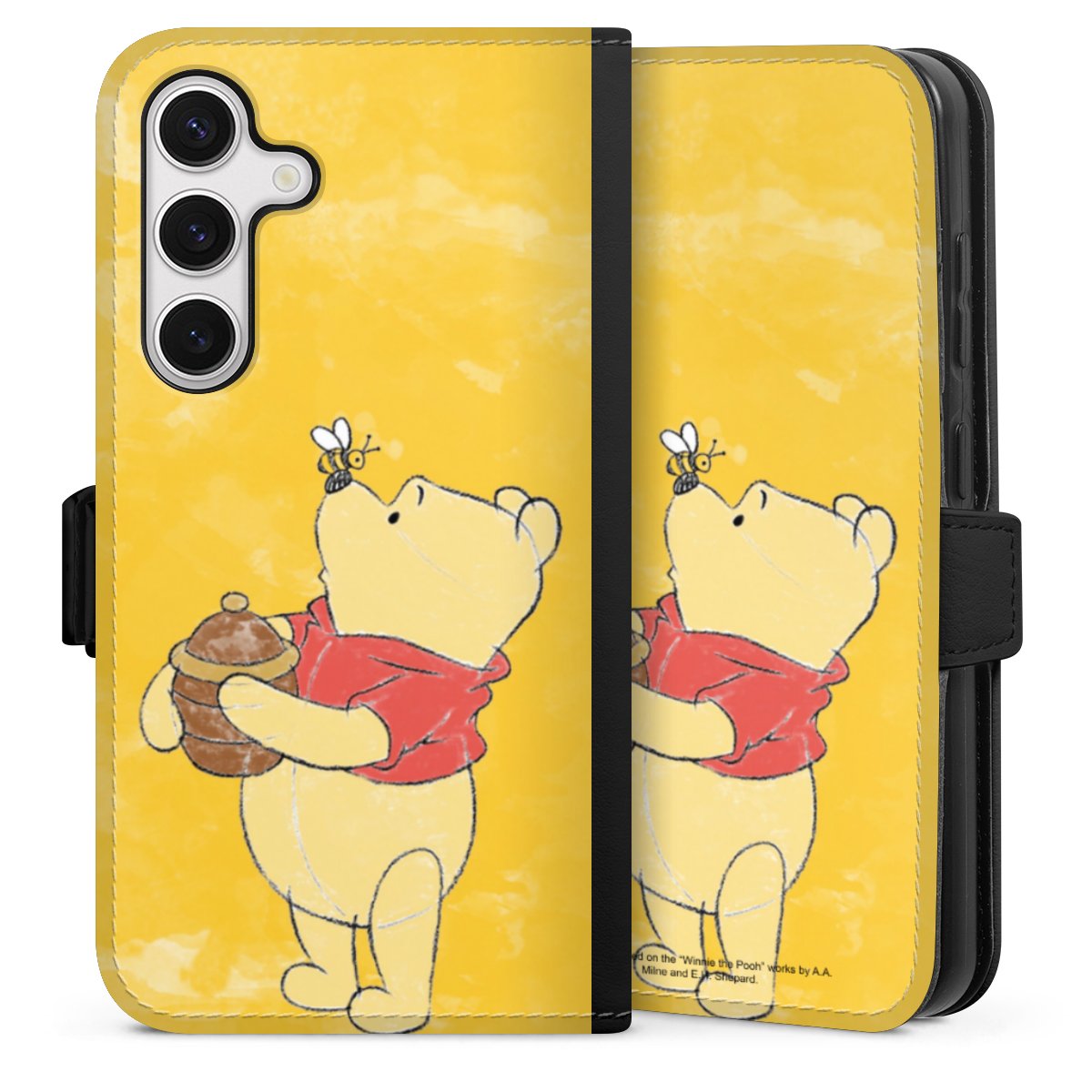 Galaxy S24 Handy Klapphülle Handyhülle aus Kunst Leder schwarz Flip Case Official Licensed Product Winnie The Pooh Disney Sideflip mit Lasche