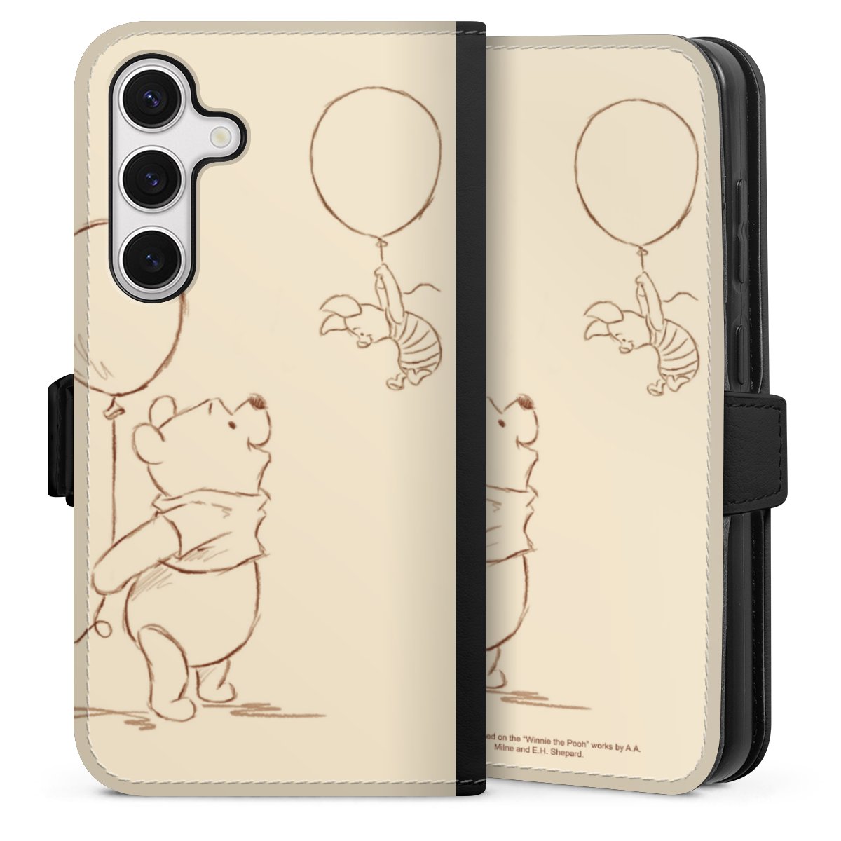 Galaxy S24 Handy Klapphülle Handyhülle aus Kunst Leder schwarz Flip Case Official Licensed Product Winnie The Pooh Disney Sideflip mit Lasche