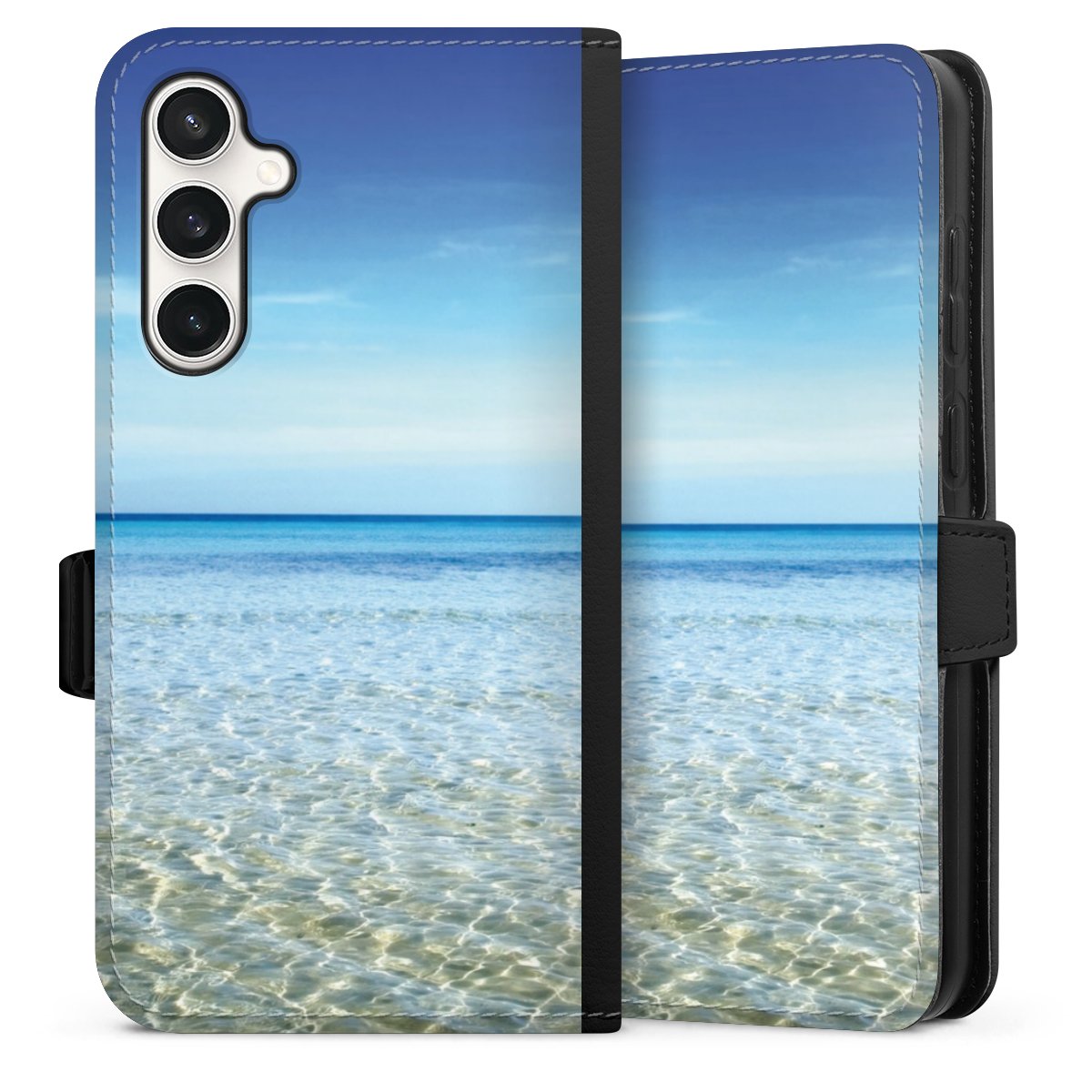 Galaxy S23 FE Handy Klapphülle Handyhülle aus Kunst Leder schwarz Flip Case Urlaub Sky Ocean Sideflip mit Lasche