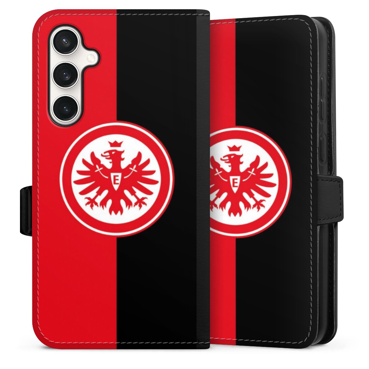 Galaxy S23 FE Handy Klapphülle Handyhülle aus Kunst Leder schwarz Flip Case Official Licensed Product Eintracht Frankfurt Sge Sideflip mit Lasche