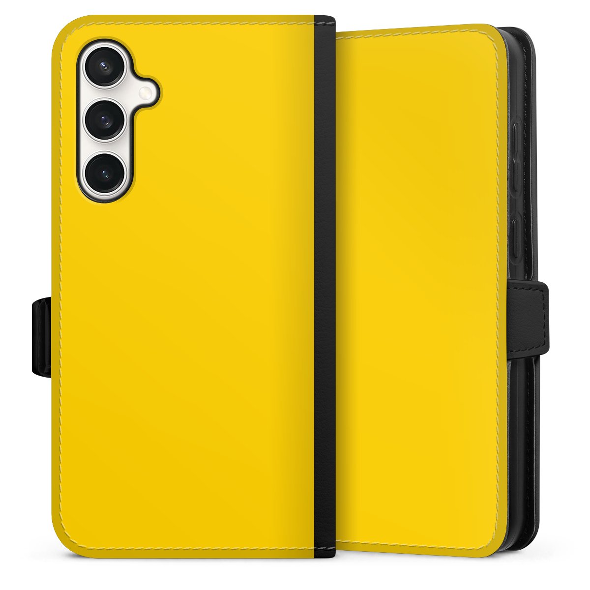 Galaxy S23 FE Handy Klapphülle Handyhülle aus Kunst Leder schwarz Flip Case Yellow Unicoloured Colour Sideflip mit Lasche