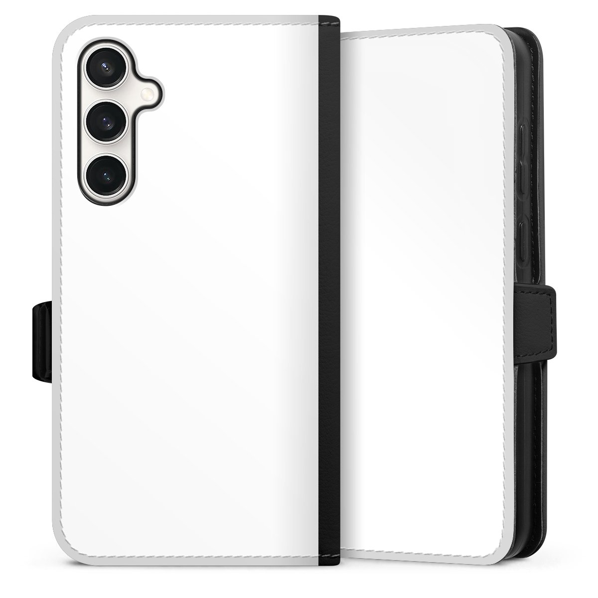 Galaxy S23 FE Handy Klapphülle Handyhülle aus Kunst Leder schwarz Flip Case Unicoloured Colour White Sideflip mit Lasche