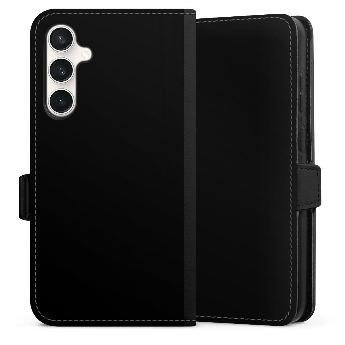 Galaxy S23 FE Handy Klapphülle Handyhülle aus Kunst Leder schwarz Flip Case Black Colour Unicoloured Sideflip mit Lasche