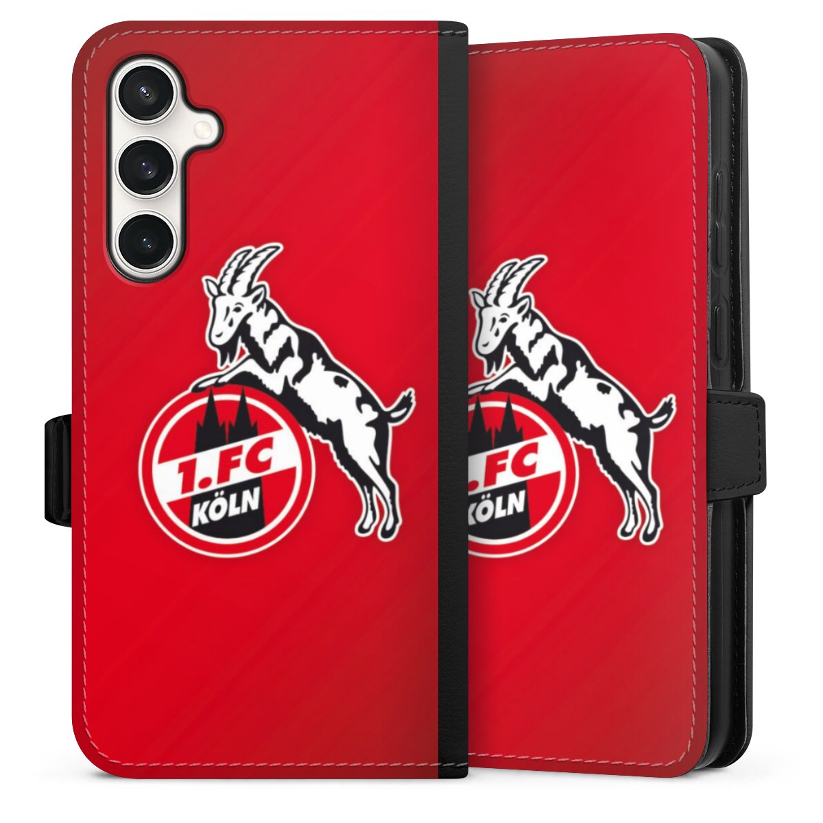 Galaxy S23 FE Handy Klapphülle Handyhülle aus Kunst Leder schwarz Flip Case Official Licensed Product Effzeh 1. Fc Köln Sideflip mit Lasche