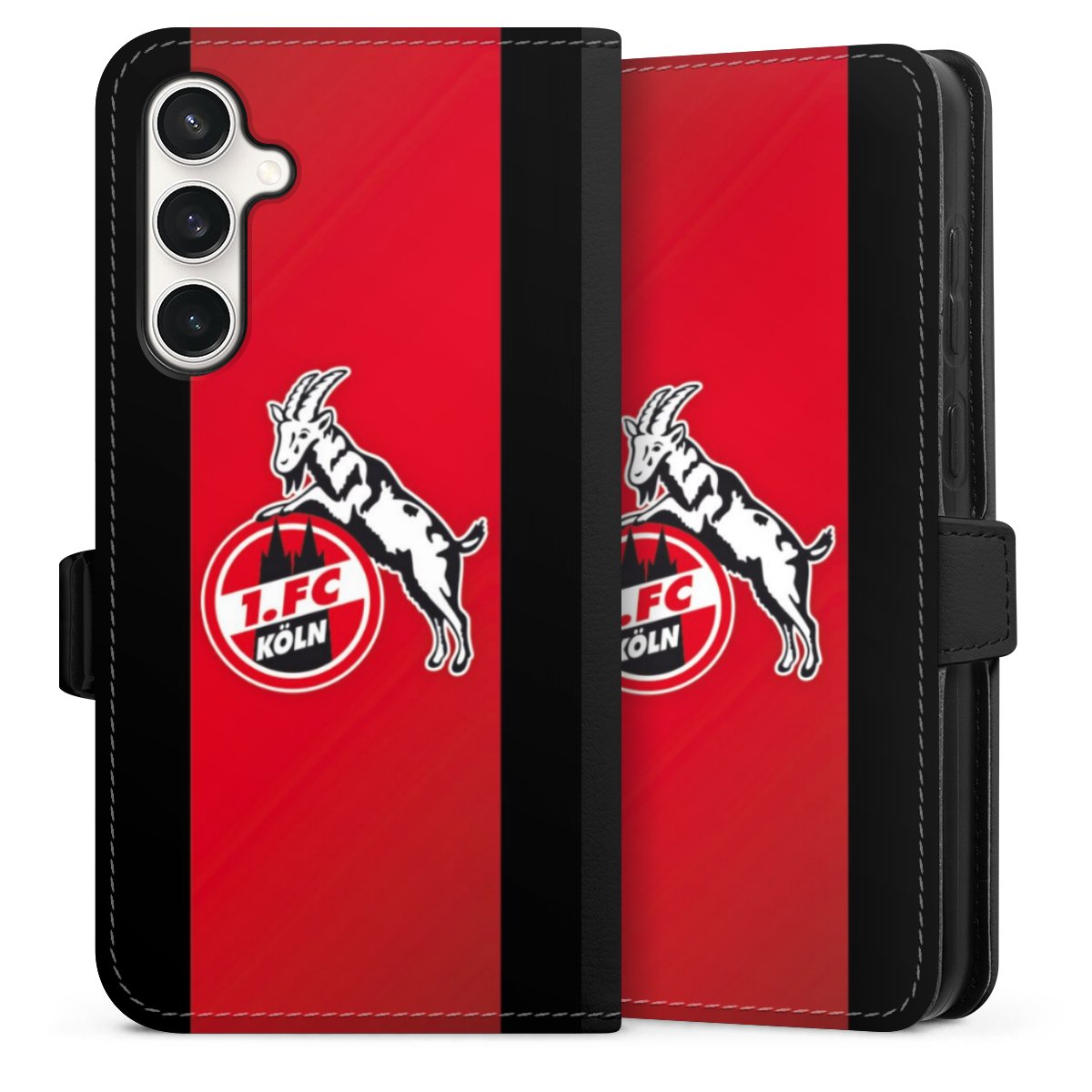 Galaxy S23 FE Handy Klapphülle Handyhülle aus Kunst Leder schwarz Flip Case Official Licensed Product Billy Goat Hennes 1. Fc Köln Sideflip mit Lasche