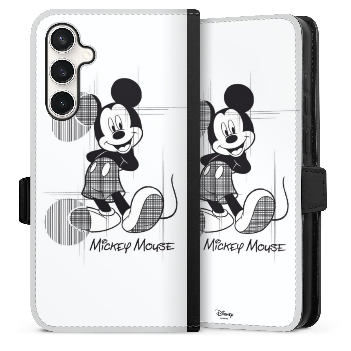 Galaxy S23 FE Handy Klapphülle Handyhülle aus Kunst Leder schwarz Flip Case Disney Official Licensed Product Mickey Mouse Sideflip mit Lasche