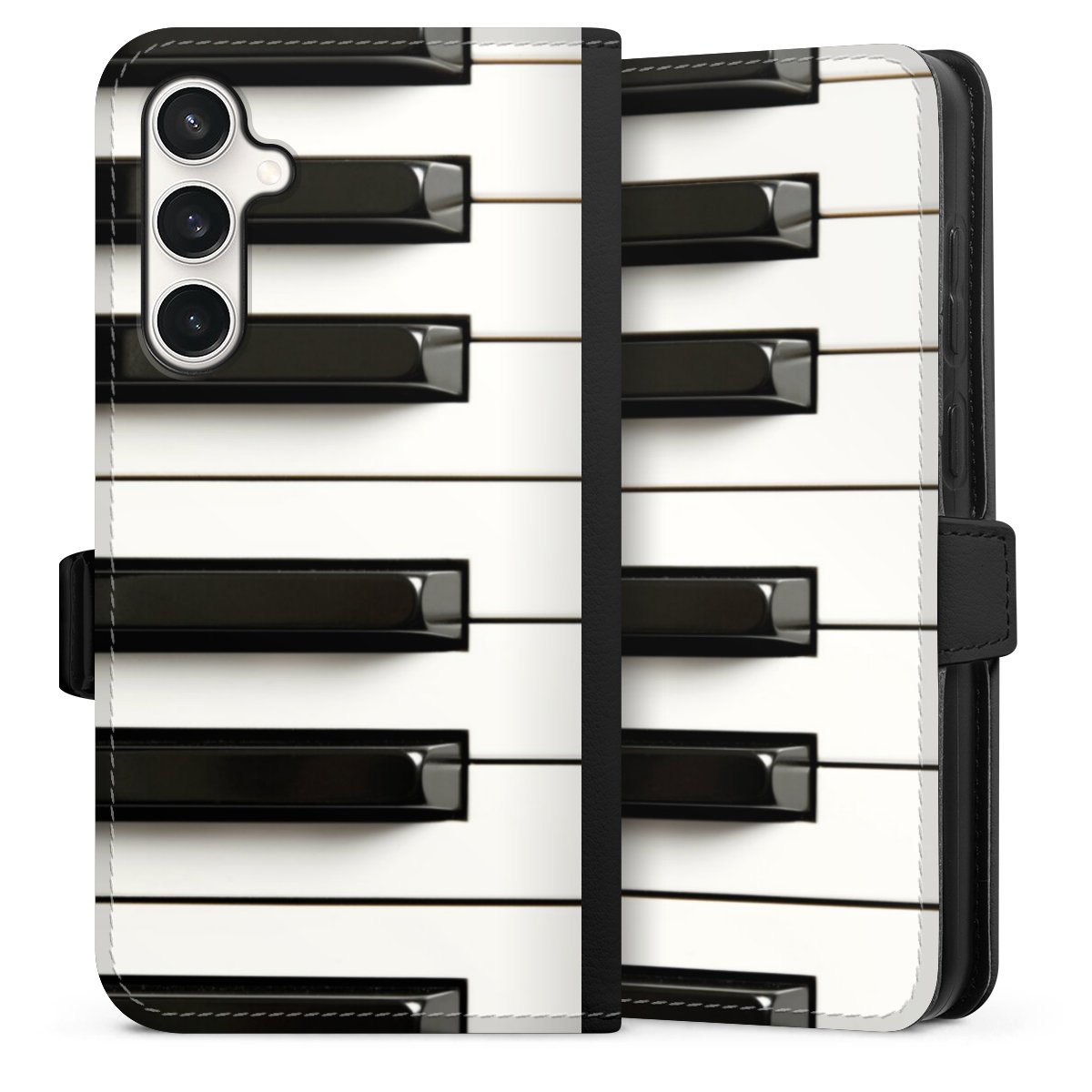 Galaxy S23 FE Handy Klapphülle Handyhülle aus Kunst Leder schwarz Flip Case Klavier Piano Music Sideflip mit Lasche