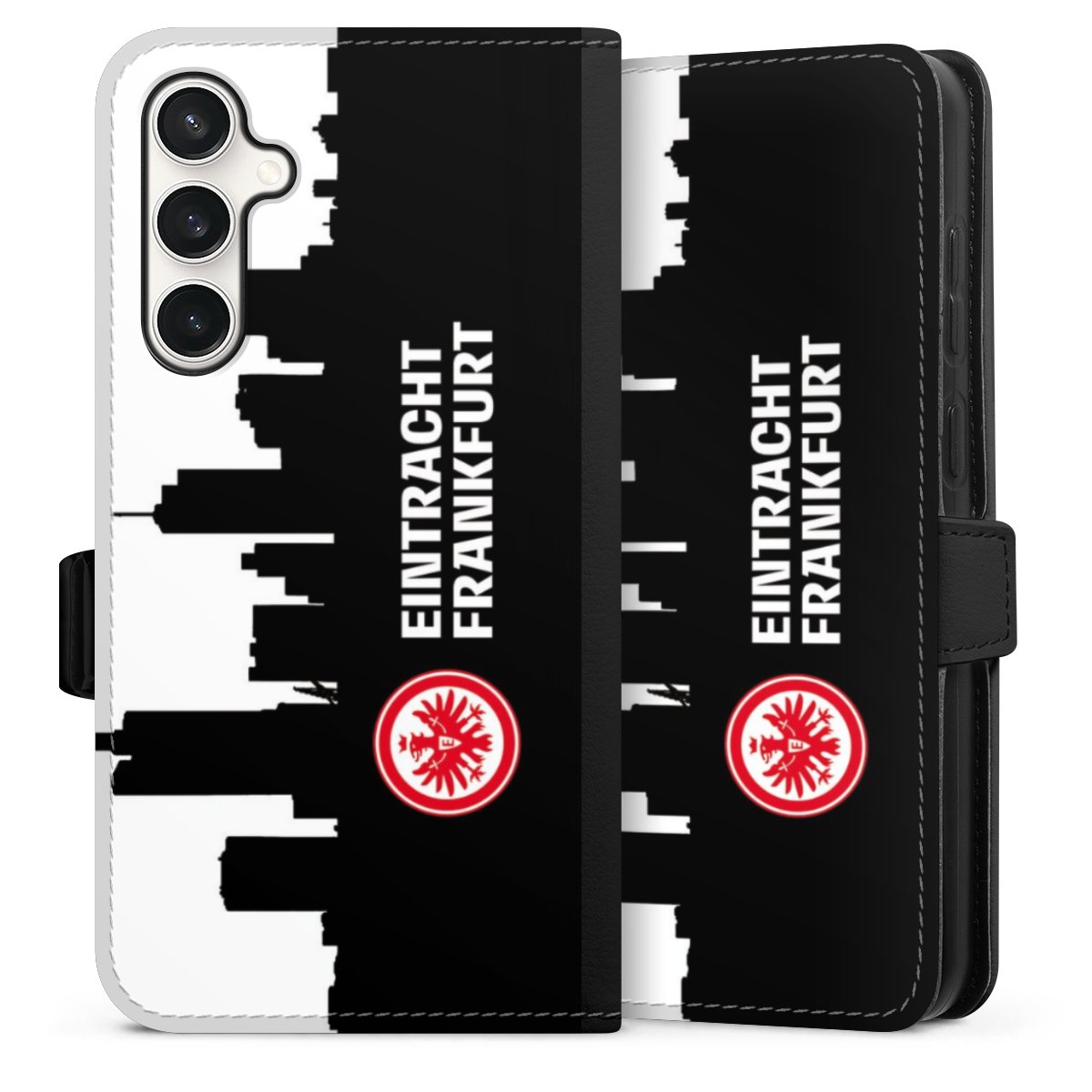 Galaxy S23 FE Handy Klapphülle Handyhülle aus Kunst Leder schwarz Flip Case Sge Eintracht Frankfurt Official Licensed Product Sideflip mit Lasche