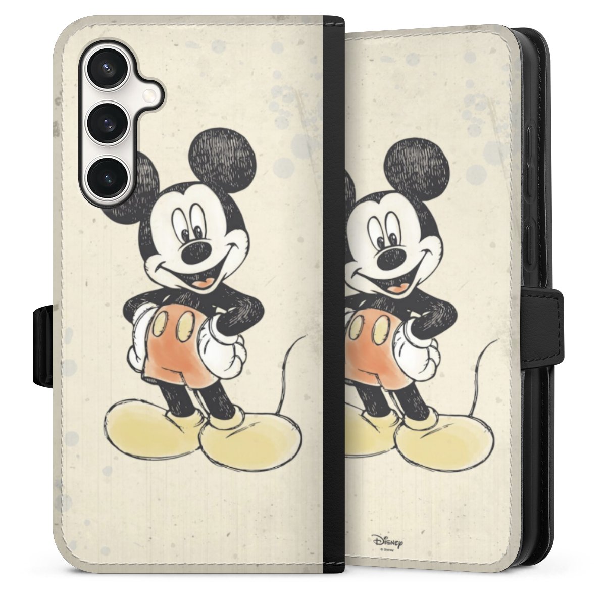 Galaxy S23 FE Handy Klapphülle Handyhülle aus Kunst Leder schwarz Flip Case Water Colour Mickey & Minnie Mouse Official Licensed Product Sideflip mit Lasche