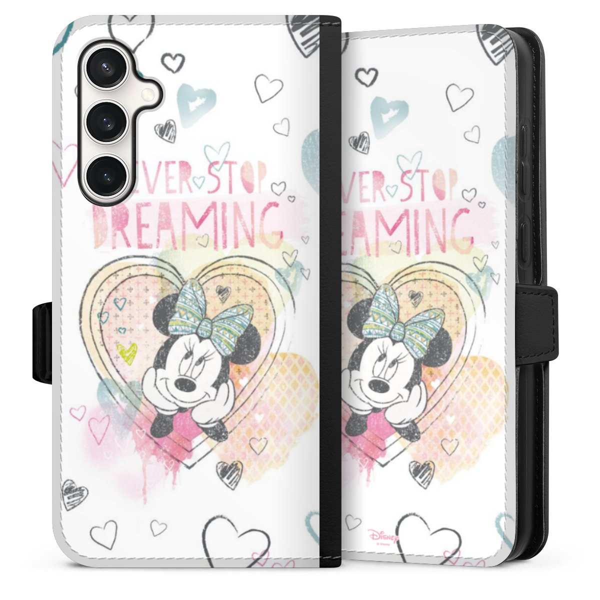 Galaxy S23 FE Handy Klapphülle Handyhülle aus Kunst Leder schwarz Flip Case Disney Official Licensed Product Minnie Mouse Sideflip mit Lasche