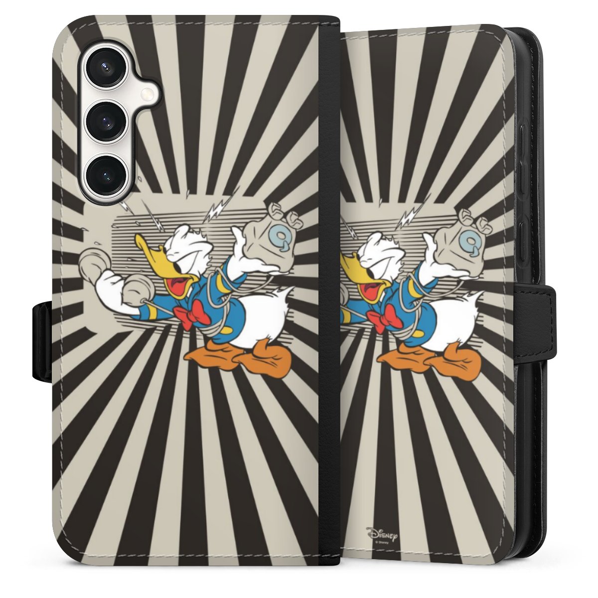 Galaxy S23 FE Handy Klapphülle Handyhülle aus Kunst Leder schwarz Flip Case Donald Duck Disney Official Licensed Product Sideflip mit Lasche