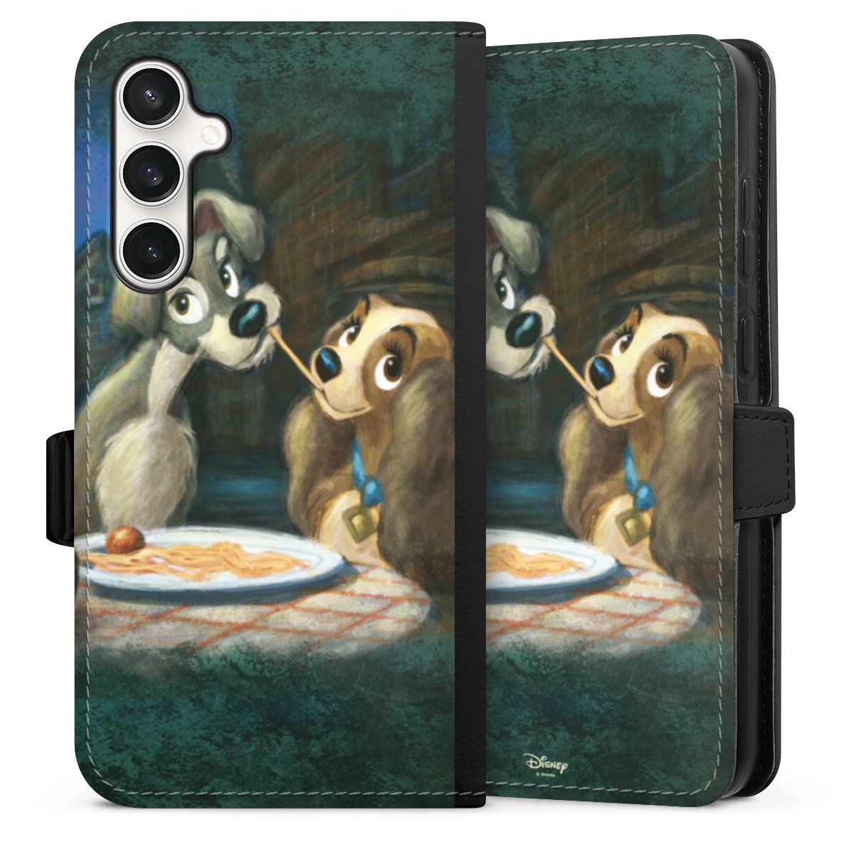 Galaxy S23 FE Handy Klapphülle Handyhülle aus Kunst Leder schwarz Flip Case Lady And The Tramp Official Licensed Product Disney Sideflip mit Lasche