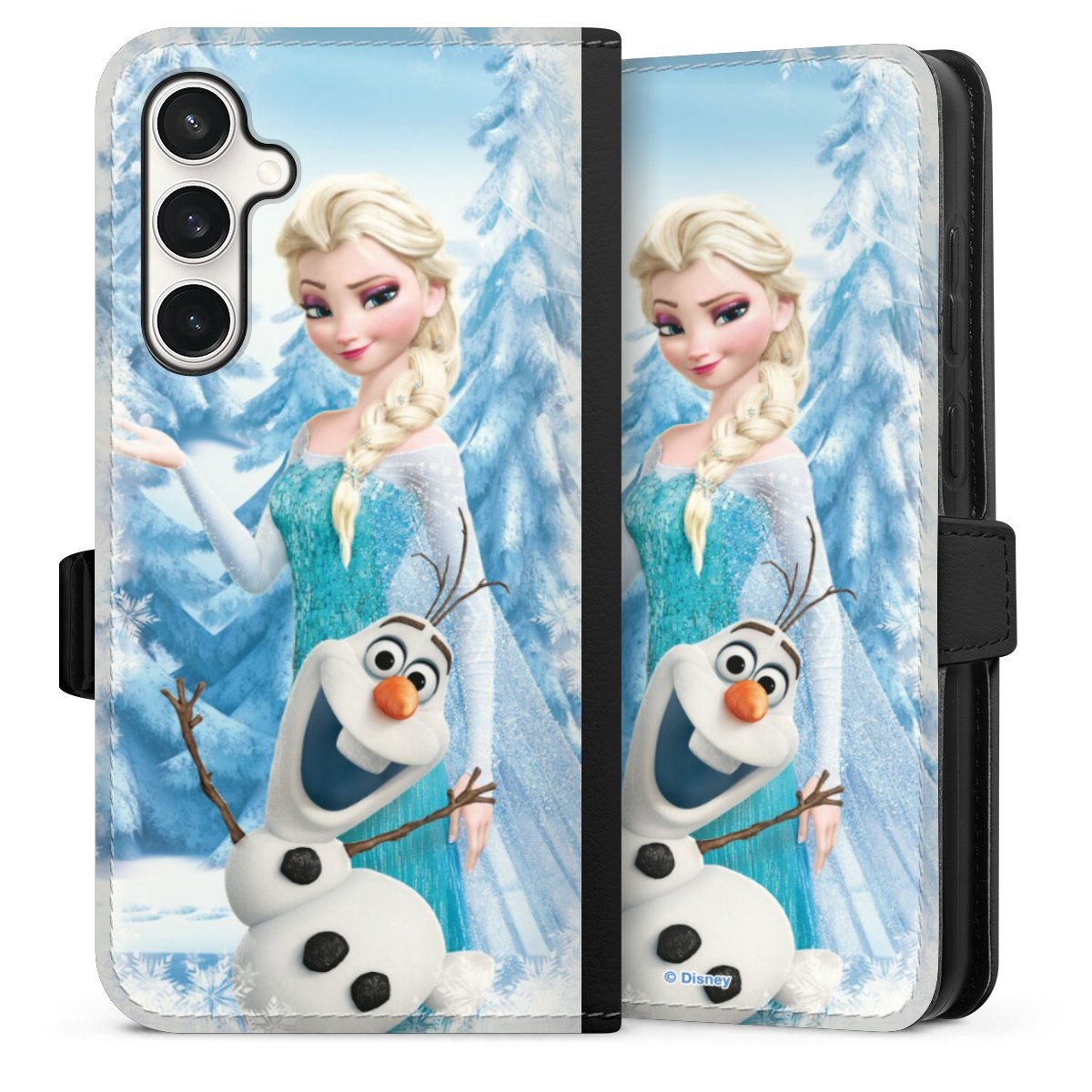 Galaxy S23 FE Handy Klapphülle Handyhülle aus Kunst Leder schwarz Flip Case Official Licensed Product Frozen Elsa Disney Sideflip mit Lasche