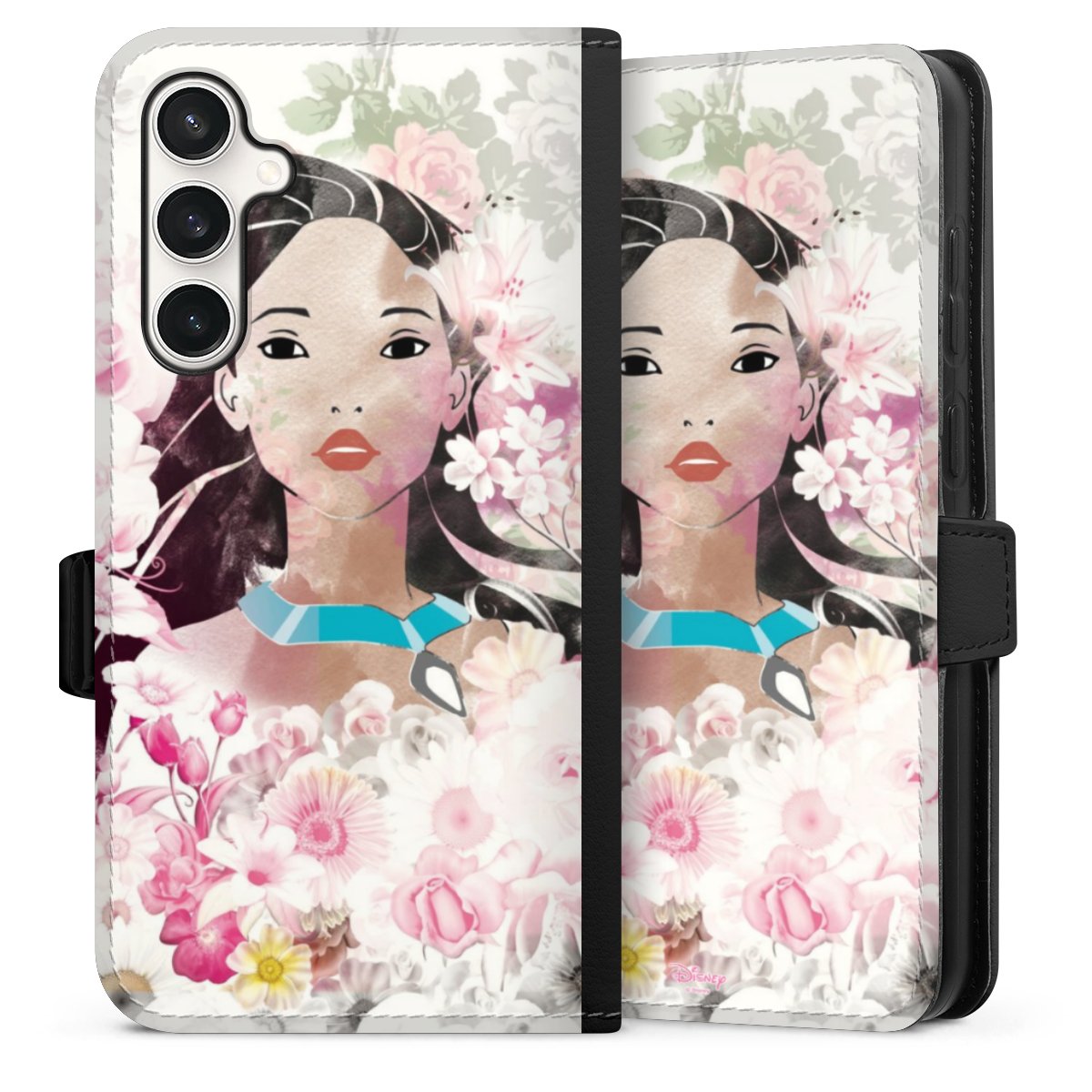 Galaxy S23 FE Handy Klapphülle Handyhülle aus Kunst Leder schwarz Flip Case Pocahontas Official Licensed Product Disney Sideflip mit Lasche