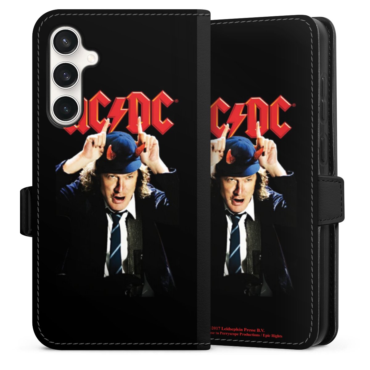 Galaxy S23 FE Handy Klapphülle Handyhülle aus Kunst Leder schwarz Flip Case Merchandise Acdc Riverplate Sideflip mit Lasche