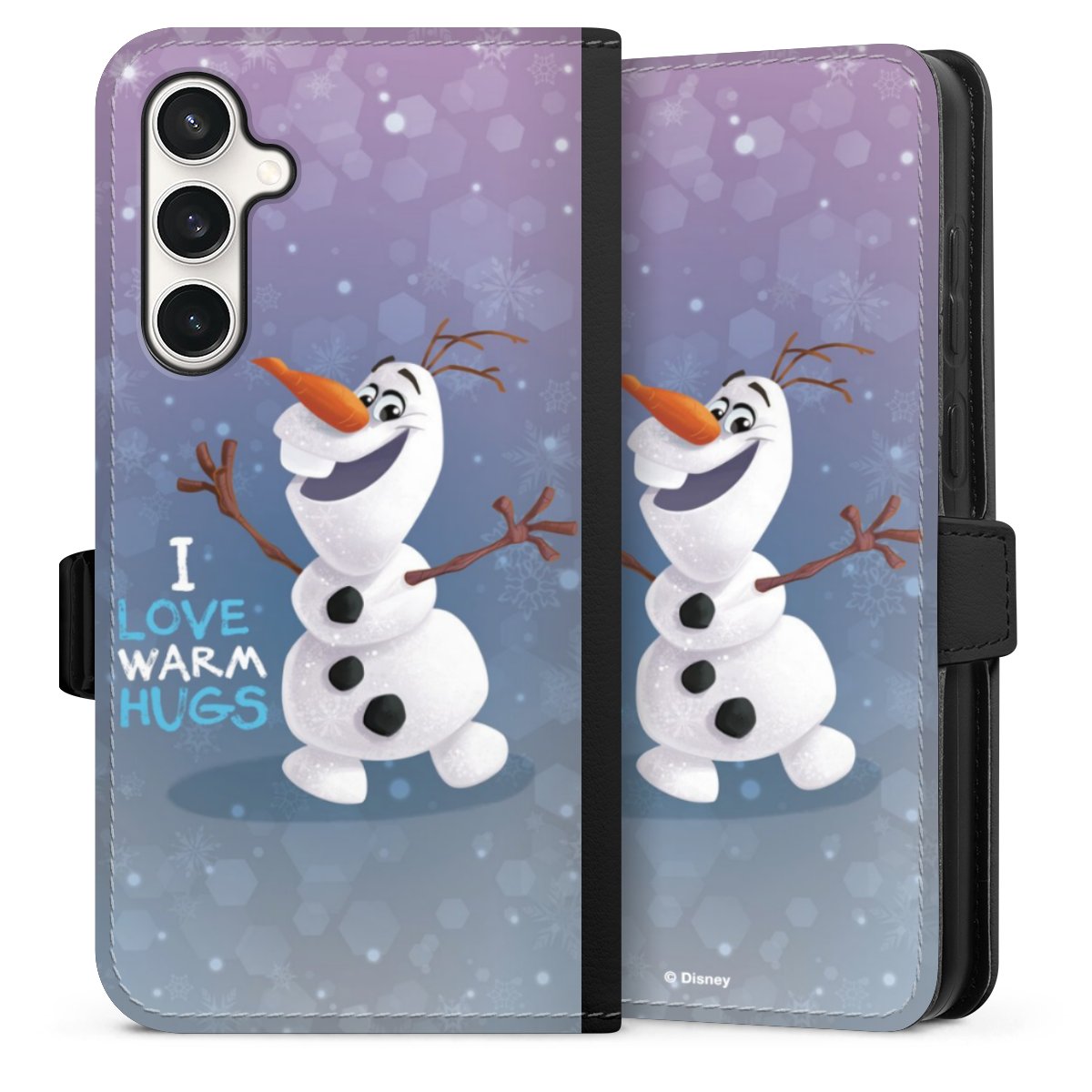 Galaxy S23 FE Handy Klapphülle Handyhülle aus Kunst Leder schwarz Flip Case Frozen Frozen Olaf Official Licensed Product Sideflip mit Lasche