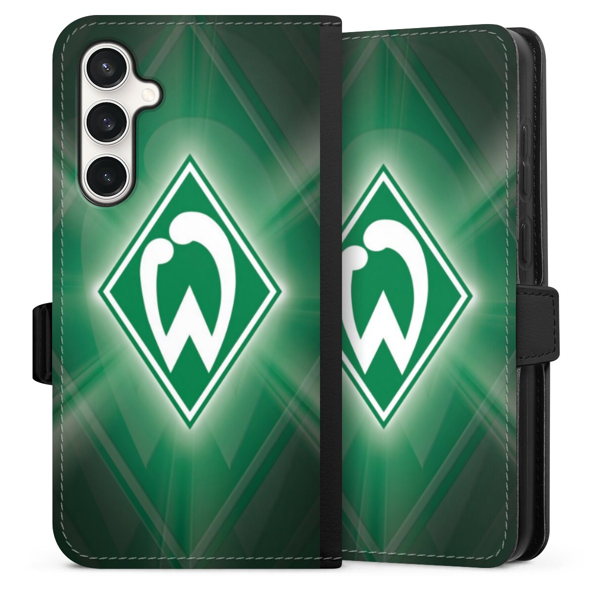 Galaxy S23 FE Handy Klapphülle Handyhülle aus Kunst Leder schwarz Flip Case Sv Werder Bremen Official Licensed Product Coat Of Arms Sideflip mit Lasche