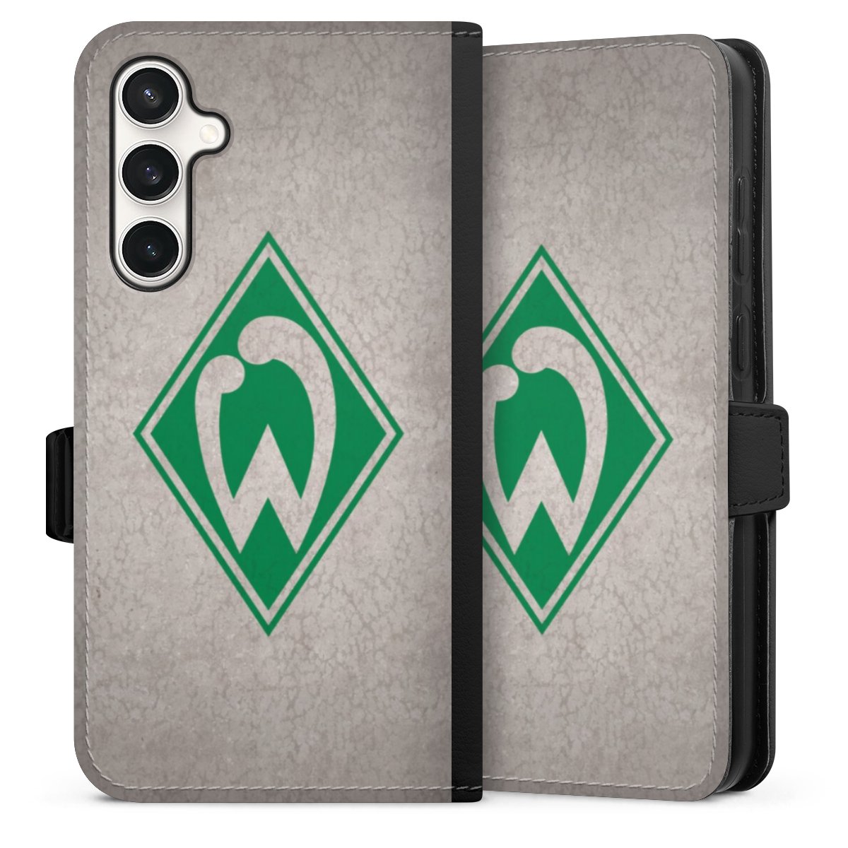 Galaxy S23 FE Handy Klapphülle Handyhülle aus Kunst Leder schwarz Flip Case Sv Werder Bremen Concrete Official Licensed Product Sideflip mit Lasche