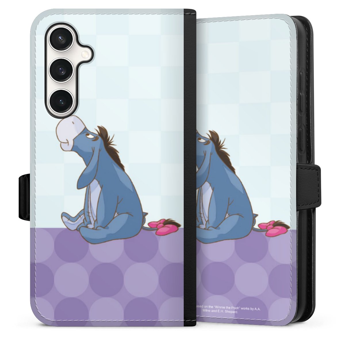 Galaxy S23 FE Handy Klapphülle Handyhülle aus Kunst Leder schwarz Flip Case Disney Donkey Winnie The Pooh Sideflip mit Lasche