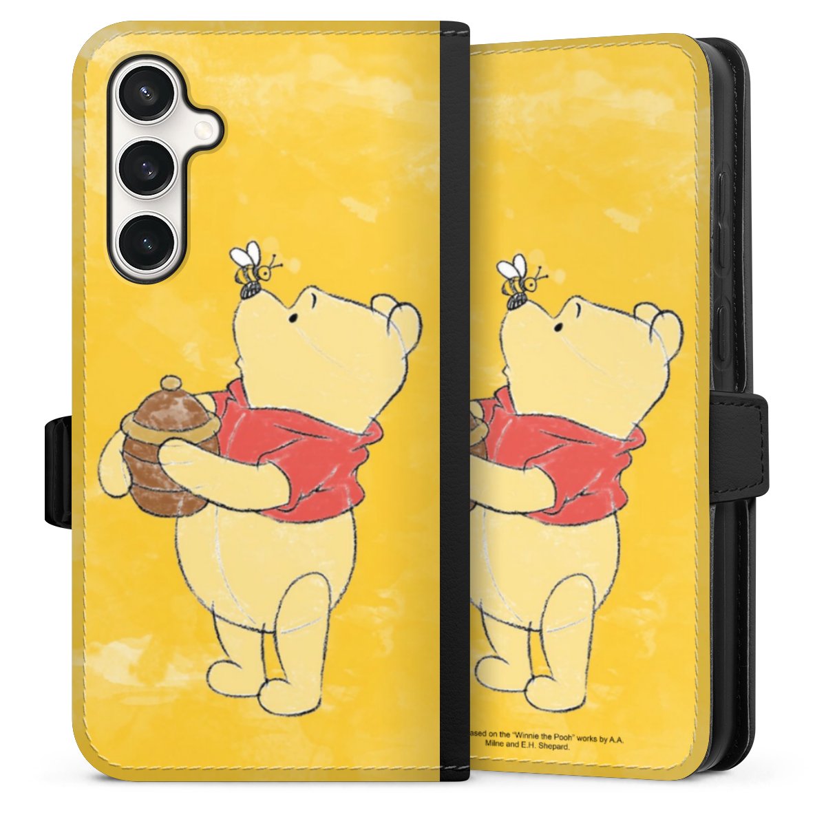 Galaxy S23 FE Handy Klapphülle Handyhülle aus Kunst Leder schwarz Flip Case Official Licensed Product Winnie The Pooh Disney Sideflip mit Lasche