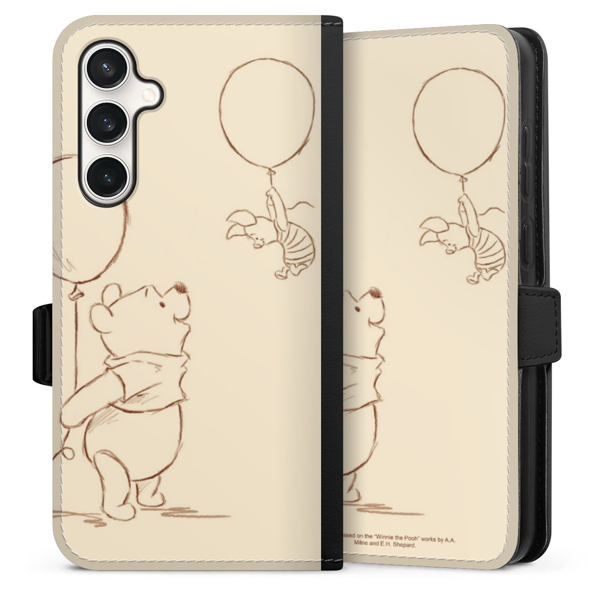 Galaxy S23 FE Handy Klapphülle Handyhülle aus Kunst Leder schwarz Flip Case Official Licensed Product Winnie The Pooh Disney Sideflip mit Lasche