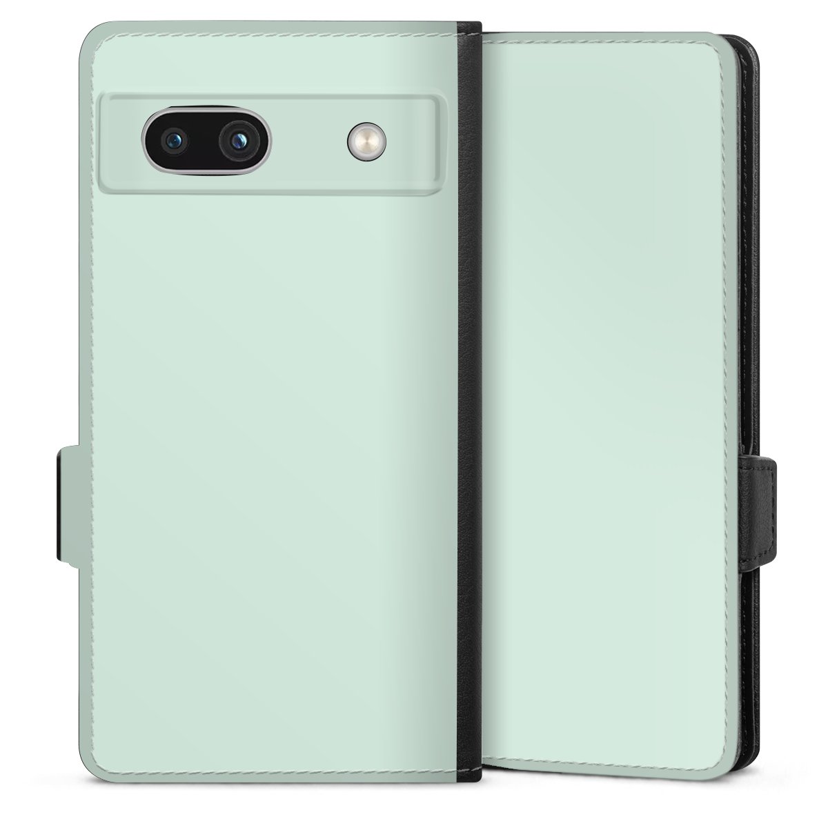 Google Pixel 7a Handy Klapphülle Handyhülle aus Kunst Leder schwarz Flip Case Green Unicoloured Mint Sideflip mit Lasche