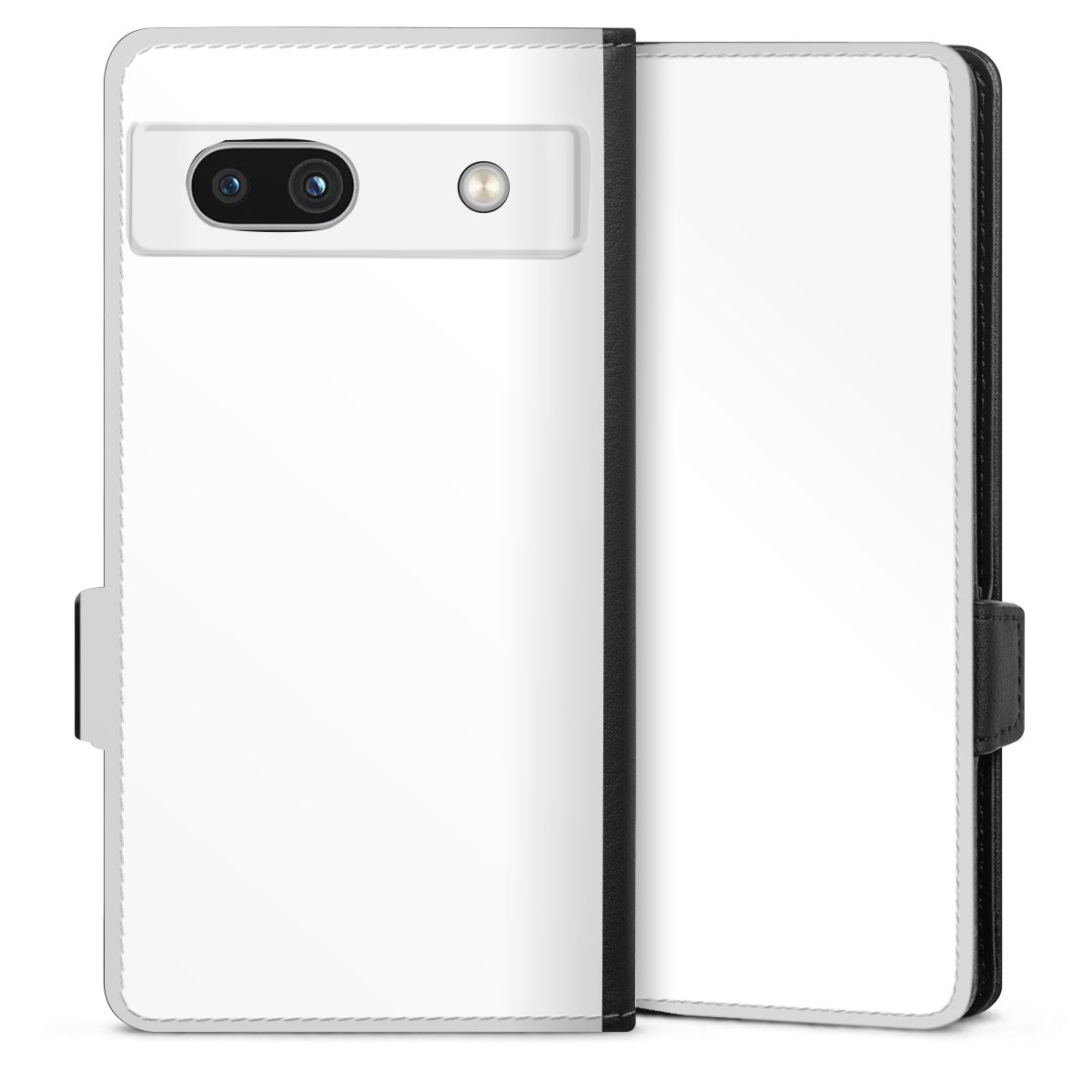 Google Pixel 7a Handy Klapphülle Handyhülle aus Kunst Leder schwarz Flip Case Unicoloured Colour White Sideflip mit Lasche