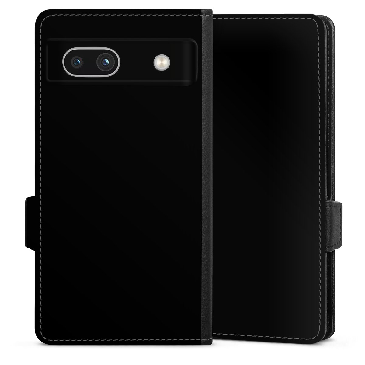 Google Pixel 7a Handy Klapphülle Handyhülle aus Kunst Leder schwarz Flip Case Black Colour Unicoloured Sideflip mit Lasche