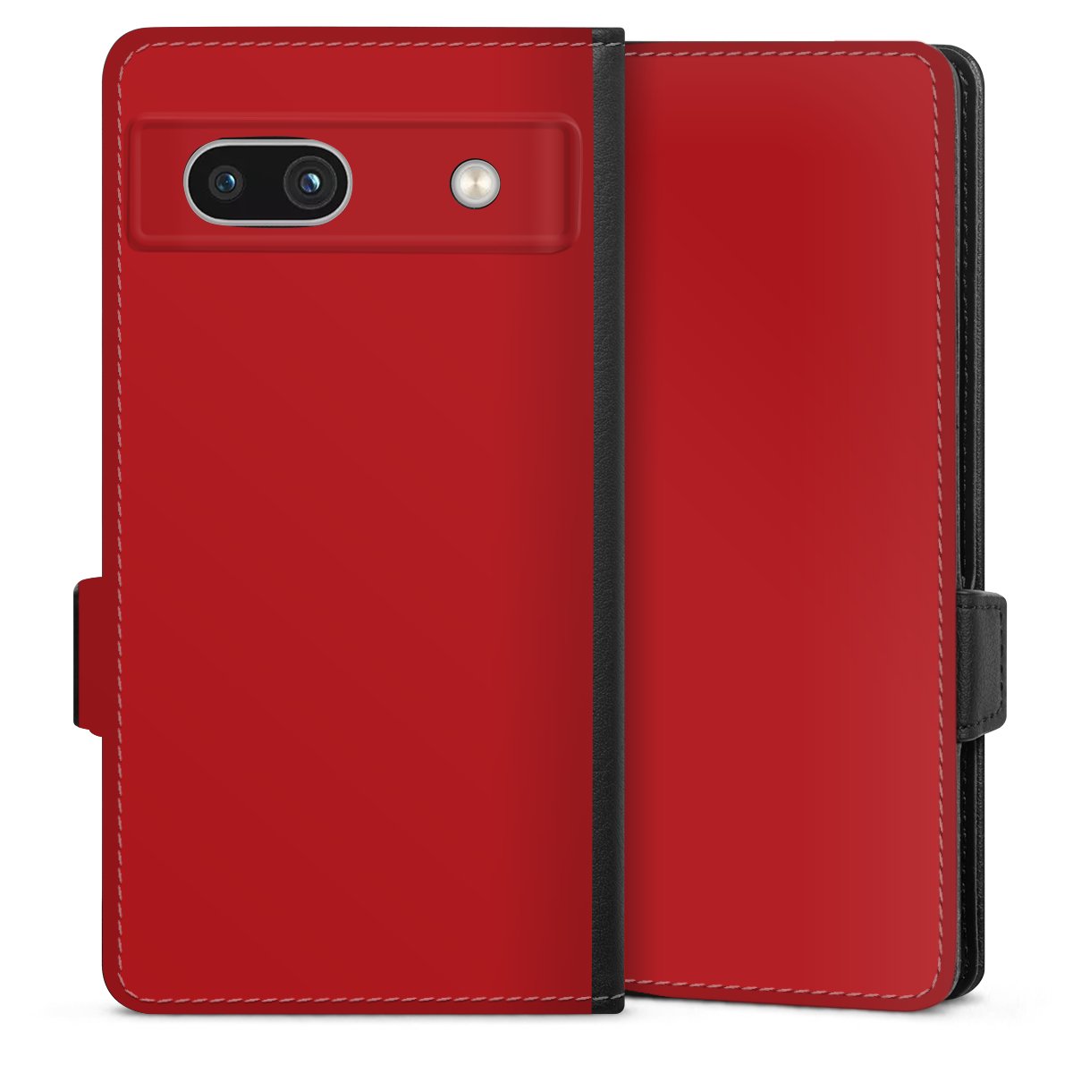 Google Pixel 7a Handy Klapphülle Handyhülle aus Kunst Leder schwarz Flip Case Colour Unicoloured Red Sideflip mit Lasche