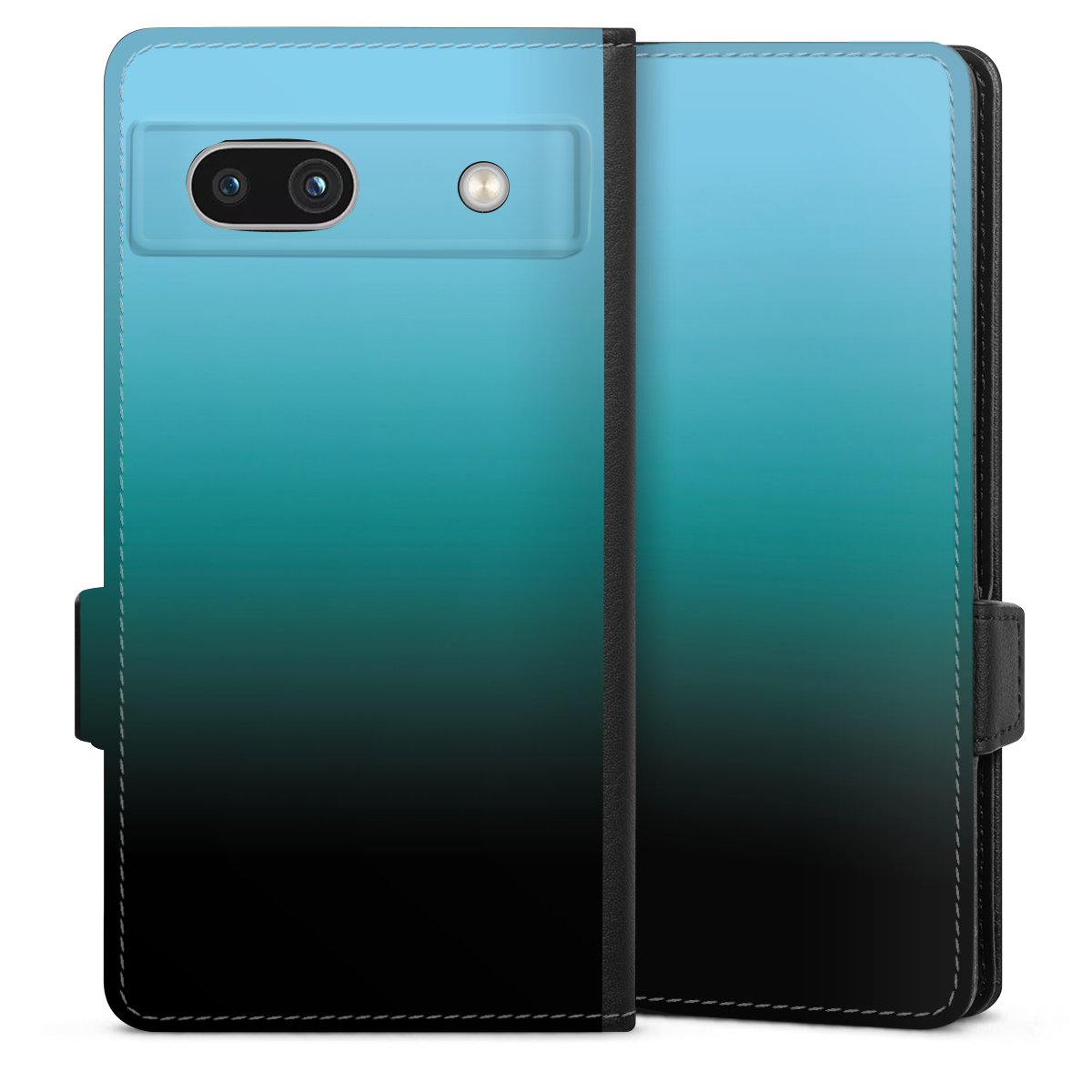 Google Pixel 7a Handy Klapphülle Handyhülle aus Kunst Leder schwarz Flip Case Ombre Two-Tone Black Sideflip mit Lasche