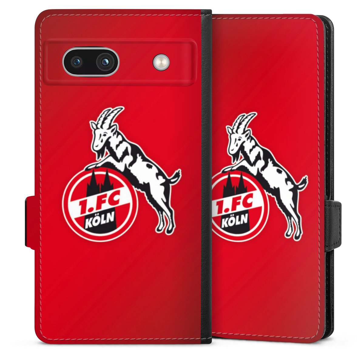 Google Pixel 7a Handy Klapphülle Handyhülle aus Kunst Leder schwarz Flip Case Official Licensed Product Effzeh 1. Fc Köln Sideflip mit Lasche