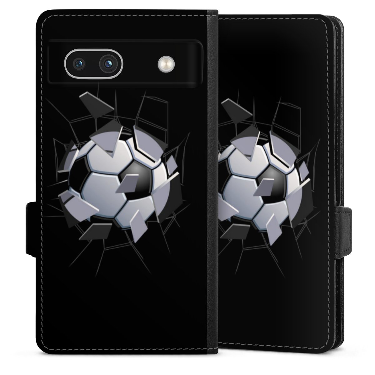 Google Pixel 7a Handy Klapphülle Handyhülle aus Kunst Leder schwarz Flip Case Sports Soccer Mosaic Sideflip mit Lasche