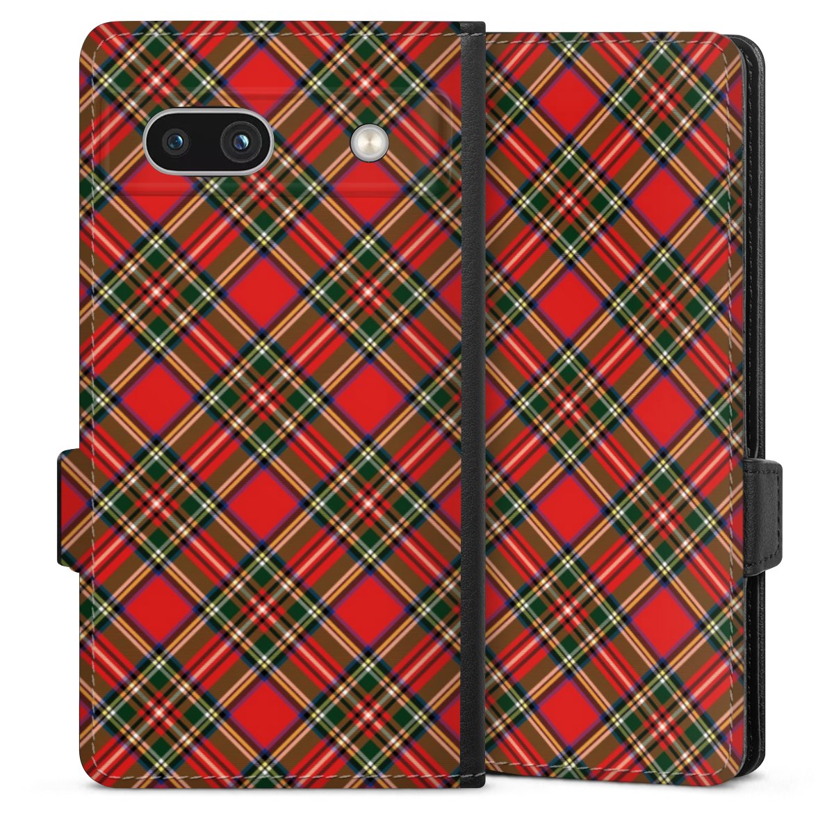 Google Pixel 7a Handy Klapphülle Handyhülle aus Kunst Leder schwarz Flip Case Scotland Scotsman Muster Sideflip mit Lasche