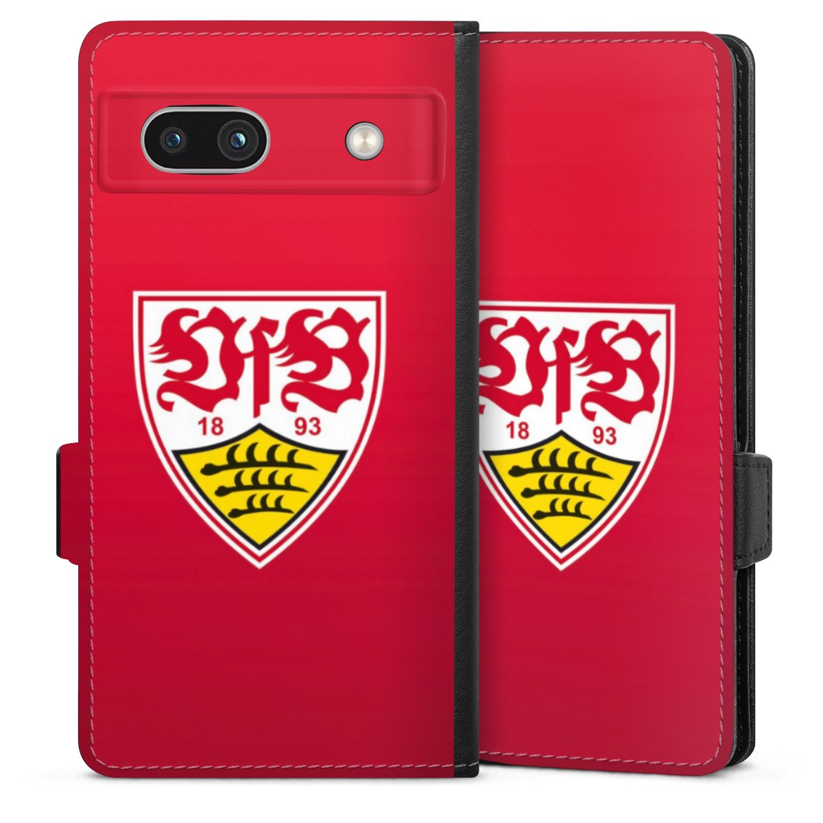 Google Pixel 7a Handy Klapphülle Handyhülle aus Kunst Leder schwarz Flip Case Official Licensed Product Vfb Stuttgart Sideflip mit Lasche