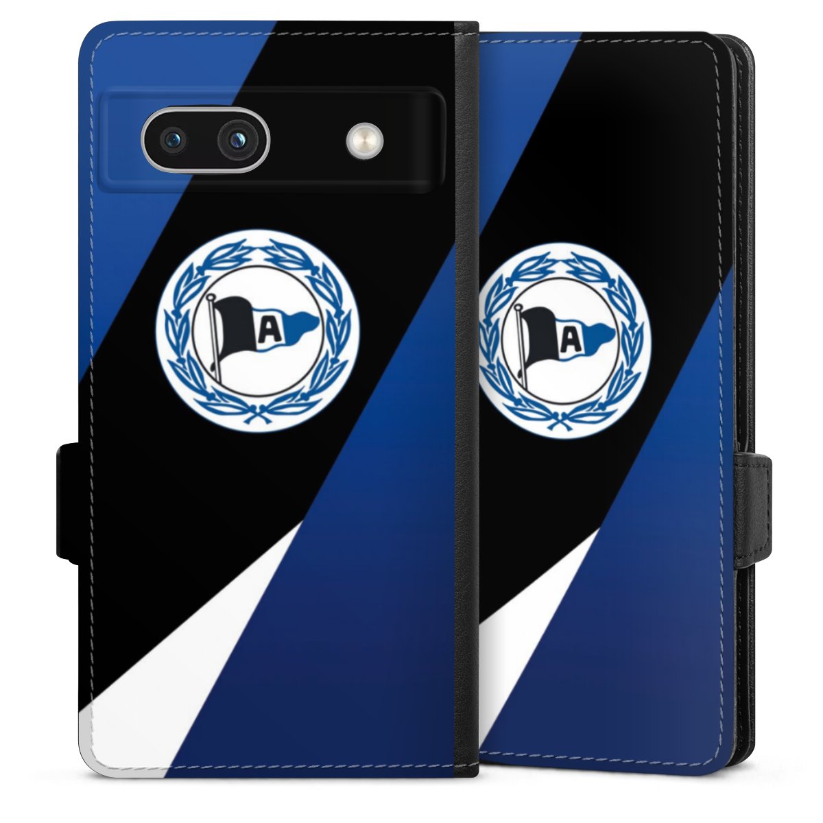 Google Pixel 7a Handy Klapphülle Handyhülle aus Kunst Leder schwarz Flip Case Official Licensed Product Arminia Bielefeld Dsc Sideflip mit Lasche