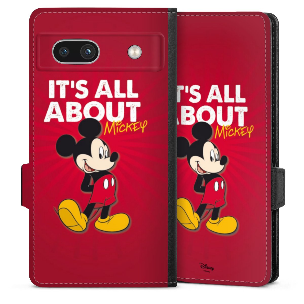 Google Pixel 7a Handy Klapphülle Handyhülle aus Kunst Leder schwarz Flip Case Mouse Disney Official Licensed Product Sideflip mit Lasche