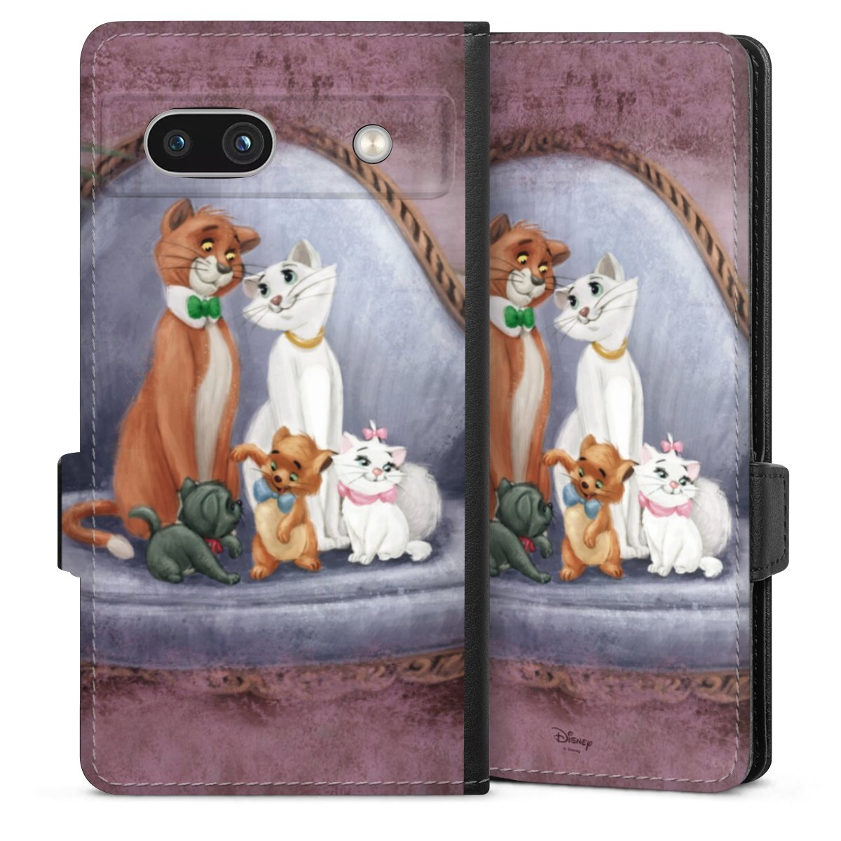 Google Pixel 7a Handy Klapphülle Handyhülle aus Kunst Leder schwarz Flip Case Official Licensed Product Disney Aristocats Sideflip mit Lasche