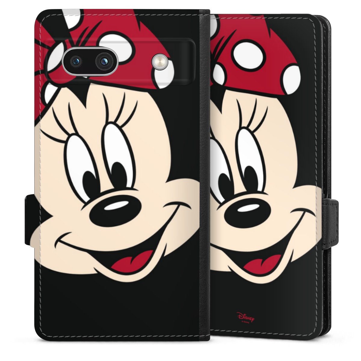 Google Pixel 7a Handy Klapphülle Handyhülle aus Kunst Leder schwarz Flip Case Minnie Mouse Official Licensed Product Disney Sideflip mit Lasche