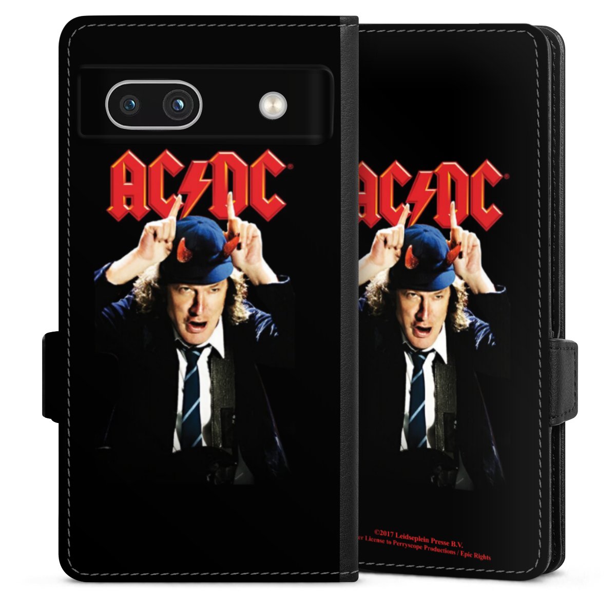 Google Pixel 7a Handy Klapphülle Handyhülle aus Kunst Leder schwarz Flip Case Merchandise Acdc Riverplate Sideflip mit Lasche