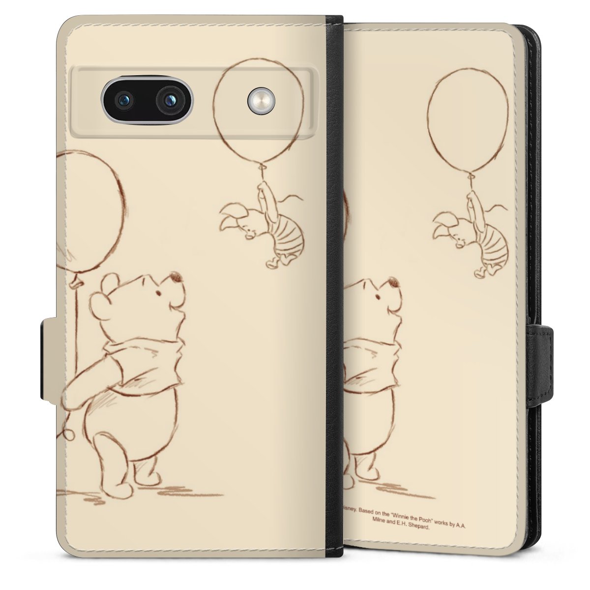 Google Pixel 7a Handy Klapphülle Handyhülle aus Kunst Leder schwarz Flip Case Official Licensed Product Winnie The Pooh Disney Sideflip mit Lasche