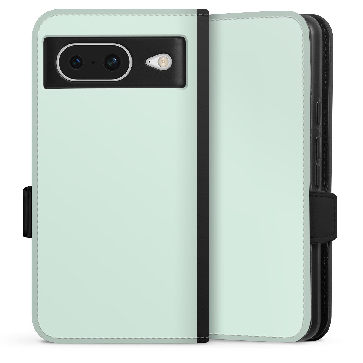 Google Pixel 8 Handy Klapphülle Handyhülle aus Kunst Leder schwarz Flip Case Green Unicoloured Mint Sideflip mit Lasche